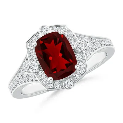 ANGARA ART DECO INSPIRED CUSHION GARNET RING WITH DIAMOND HALO
