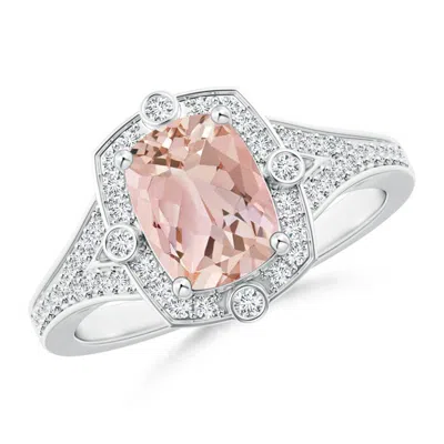 ANGARA ART DECO INSPIRED CUSHION MORGANITE RING WITH DIAMOND HALO