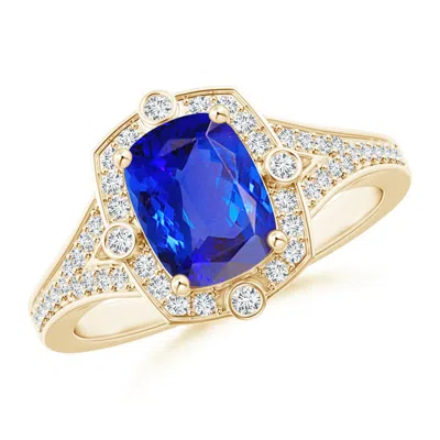 ANGARA ART DECO INSPIRED CUSHION TANZANITE RING WITH DIAMOND HALO
