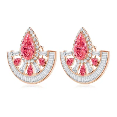 ANGARA AURORA ART DECO STYLE PEAR LAB-GROWN FANCY INTENSE PINK DIAMOND STATEMENT EARRINGS
