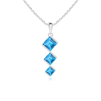 ANGARA BAR-SET SQUARE SWISS BLUE TOPAZ THREE STONE PENDANT