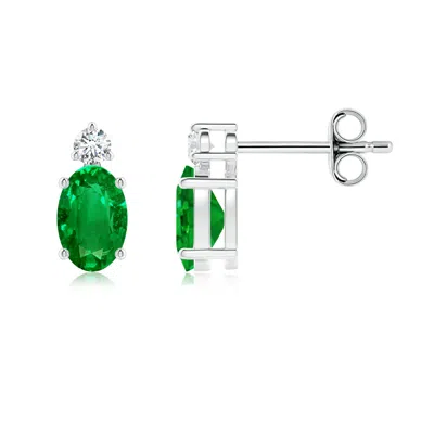 ANGARA BASKET-SET OVAL EMERALD STUD EARRINGS WITH DIAMOND
