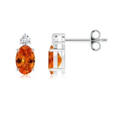 ANGARA BASKET-SET OVAL SPESSARTITE STUD EARRINGS WITH DIAMOND