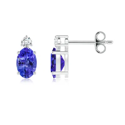 ANGARA BASKET-SET OVAL TANZANITE STUD EARRINGS WITH DIAMOND