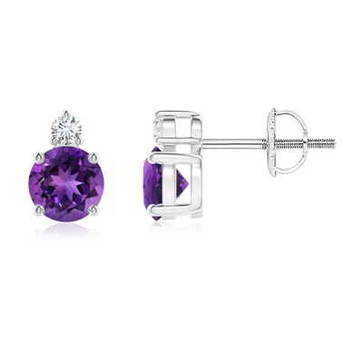 ANGARA BASKET-SET ROUND AMETHYST STUD EARRINGS WITH DIAMOND