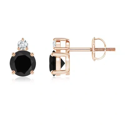 ANGARA BASKET-SET ROUND BLACK ONYX STUD EARRINGS WITH DIAMOND