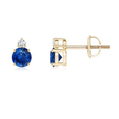 ANGARA BASKET-SET ROUND BLUE SAPPHIRE STUD EARRINGS WITH DIAMOND