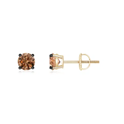 ANGARA BASKET-SET ROUND BROWN DIAMOND STUDS