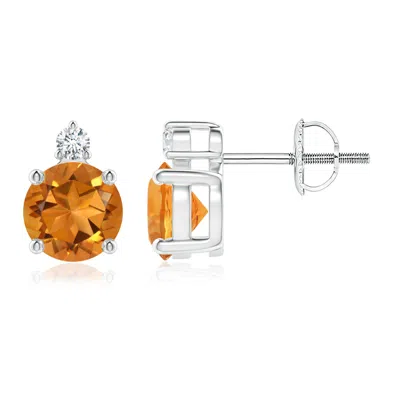 ANGARA BASKET-SET ROUND CITRINE STUD EARRINGS WITH DIAMOND
