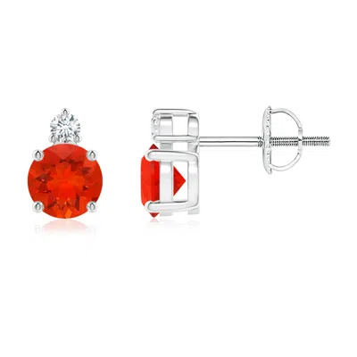ANGARA BASKET-SET ROUND FIRE OPAL STUD EARRINGS WITH DIAMOND