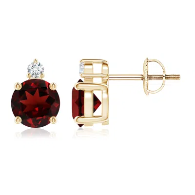 ANGARA BASKET-SET ROUND GARNET STUD EARRINGS WITH DIAMOND