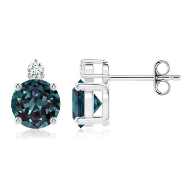 ANGARA BASKET-SET ROUND LAB-GROWN ALEXANDRITE STUD EARRINGS WITH DIAMOND