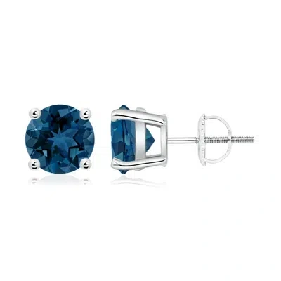 ANGARA BASKET-SET ROUND LONDON BLUE TOPAZ STUDS