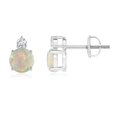 ANGARA BASKET-SET ROUND OPAL STUD EARRINGS WITH DIAMOND