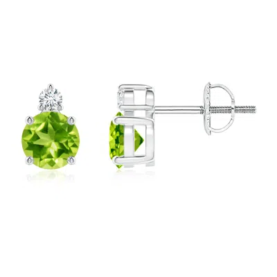 ANGARA BASKET-SET ROUND PERIDOT STUD EARRINGS WITH DIAMOND