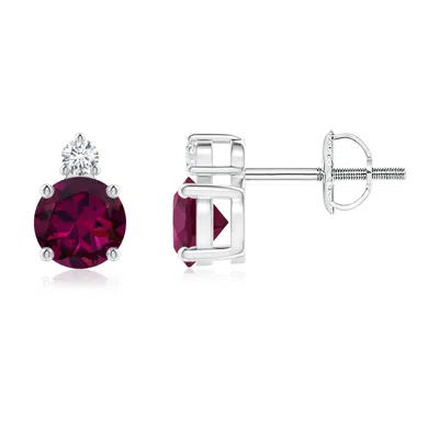 ANGARA BASKET-SET ROUND RHODOLITE STUD EARRINGS WITH DIAMOND