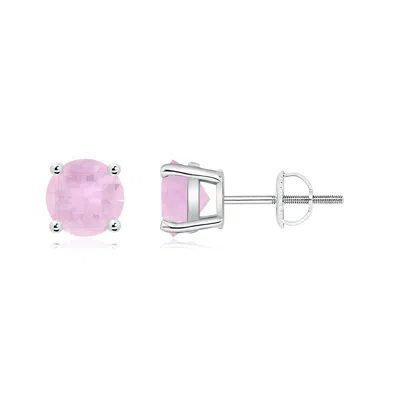 ANGARA BASKET-SET ROUND ROSE QUARTZ STUDS