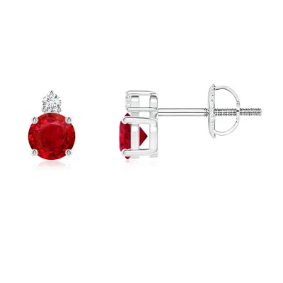 ANGARA BASKET-SET ROUND RUBY STUD EARRINGS WITH DIAMOND