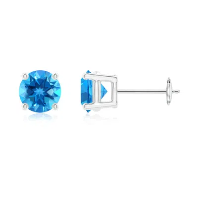 ANGARA BASKET-SET ROUND SWISS BLUE TOPAZ STUD EARRINGS