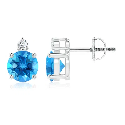 ANGARA BASKET-SET ROUND SWISS BLUE TOPAZ STUD EARRINGS WITH DIAMOND