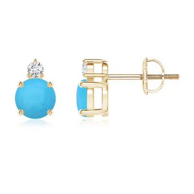 ANGARA BASKET-SET ROUND TURQUOISE STUD EARRINGS WITH DIAMOND