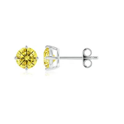 ANGARA BASKET-SET SOLITAIRE FANCY INTENSE YELLOW DIAMOND STUD EARRINGS