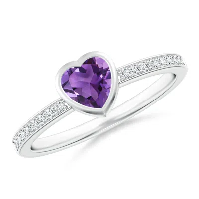 ANGARA BEZEL HEART AMETHYST PROMISE RING WITH DIAMOND ACCENTS