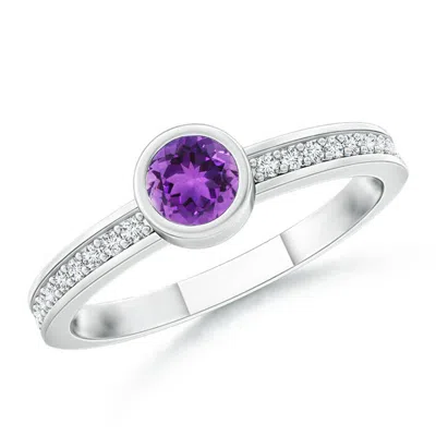 ANGARA BEZEL ROUND AMETHYST STACKABLE RING WITH DIAMOND ACCENTS