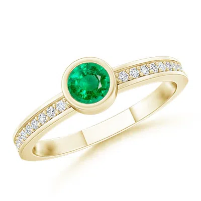 ANGARA BEZEL ROUND EMERALD STACKABLE ENGAGEMENT RING WITH DIAMOND ACCENTS