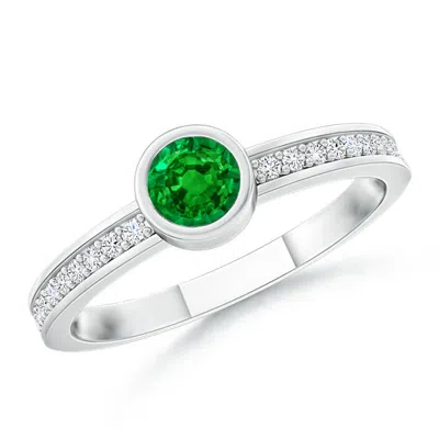 ANGARA BEZEL ROUND LAB-GROWN EMERALD STACKABLE ENGAGEMENT RING WITH DIAMOND ACCENTS