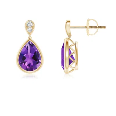 ANGARA BEZEL-SET AMETHYST TEARDROP EARRINGS WITH DIAMOND