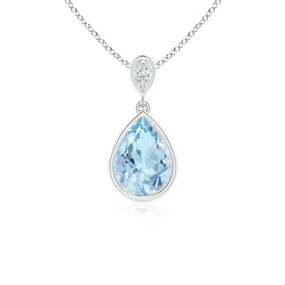 ANGARA BEZEL-SET AQUAMARINE TEARDROP PENDANT WITH DIAMOND