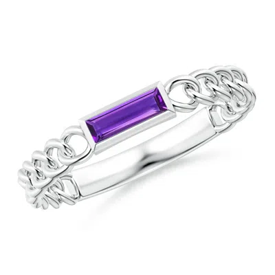 ANGARA BEZEL-SET BAGUETTE AMETHYST SOLITAIRE CURB LINK RING