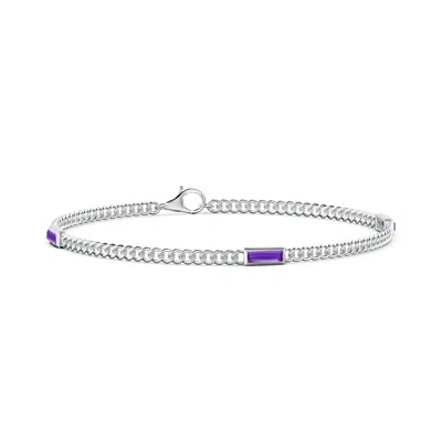 ANGARA BEZEL-SET BAGUETTE AMETHYST THREE STONE CURB LINK CHAIN BRACELET
