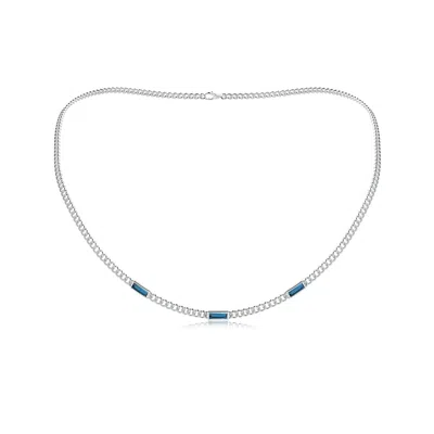 ANGARA BEZEL-SET BAGUETTE LONDON BLUE TOPAZ THREE STONE CURB LINK CHAIN NECKLACE