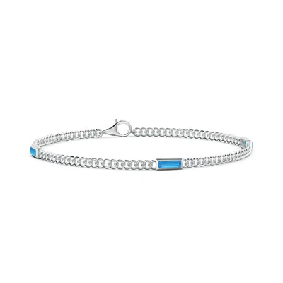 ANGARA BEZEL-SET BAGUETTE SWISS BLUE TOPAZ THREE STONE CURB LINK CHAIN BRACELET