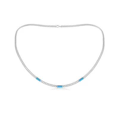 ANGARA BEZEL-SET BAGUETTE SWISS BLUE TOPAZ THREE STONE CURB LINK CHAIN NECKLACE