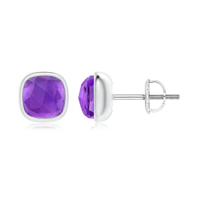 ANGARA BEZEL SET CUSHION AMETHYST SOLITAIRE STUD EARRINGS