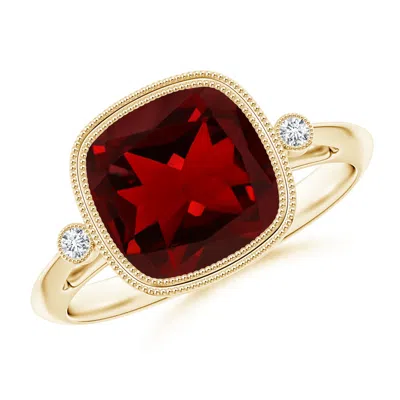 ANGARA BEZEL SET CUSHION GARNET RING WITH MILGRAIN DETAILING