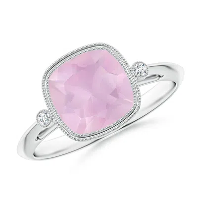 ANGARA BEZEL SET CUSHION ROSE QUARTZ RING WITH MILGRAIN DETAILING