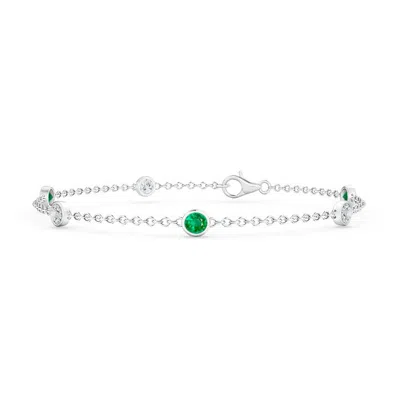 ANGARA BEZEL-SET EMERALD AND DIAMOND STATION BRACELET WITH CHAIN