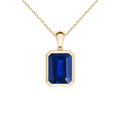 ANGARA BEZEL-SET EMERALD-CUT LAB-GROWN BLUE SAPPHIRE SOLITAIRE PENDANT