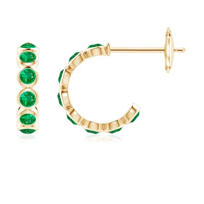 ANGARA BEZEL-SET EMERALD HUGGIE HOOP EARRINGS