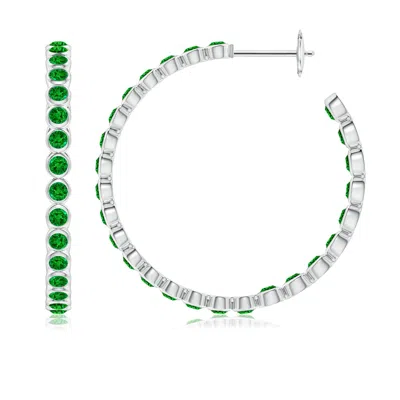 ANGARA BEZEL-SET EMERALD INSIDE-OUT LARGE HOOP EARRINGS