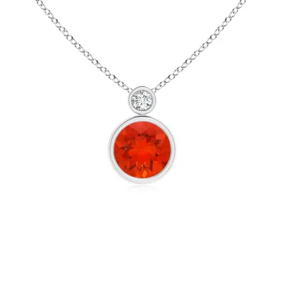ANGARA BEZEL-SET FIRE OPAL SOLITAIRE PENDANT WITH DIAMOND