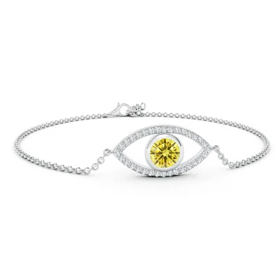 ANGARA BEZEL-SET LAB-GROWN FANCY INTENSE YELLOW AND WHITE DIAMOND EVIL EYE BRACELET