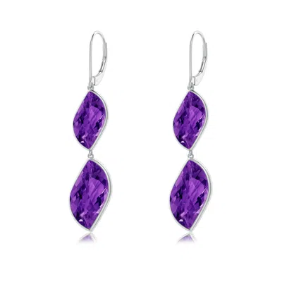 ANGARA BEZEL-SET LEAF-SHAPED AMETHYST DOUBLE DROP EARRINGS