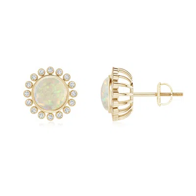 ANGARA BEZEL-SET OPAL AND DIAMOND HALO STUD EARRINGS