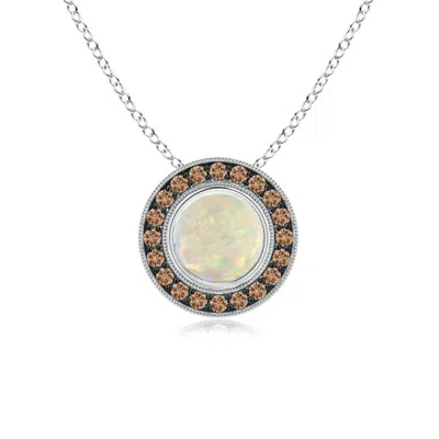 ANGARA BEZEL-SET OPAL PENDANT WITH COFFEE DIAMOND HALO