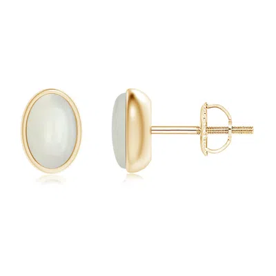 ANGARA BEZEL SET OVAL MOONSTONE SOLITAIRE STUD EARRINGS